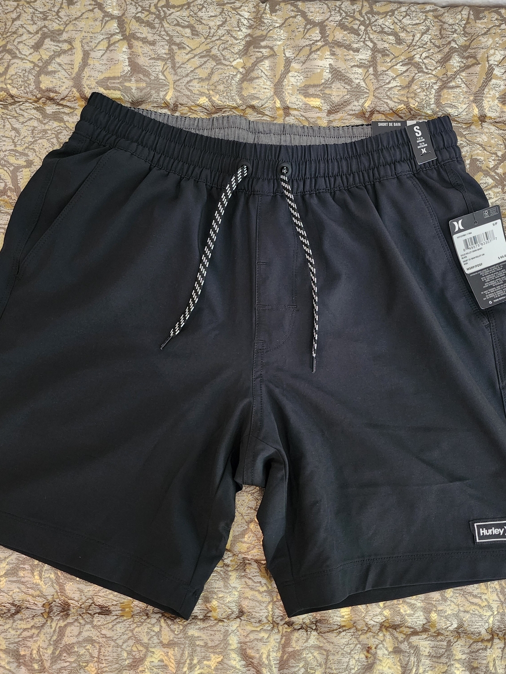 Hurley Black Elastic Waist Hybrid Swim Shorts with Contrast Drawcord